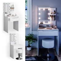 Vicco Tavolo da toeletta Bianco 60 cm con illuminazione LED e sgabello