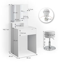 Vicco Tavolo da toeletta Bianco 60 cm con illuminazione LED e sgabello