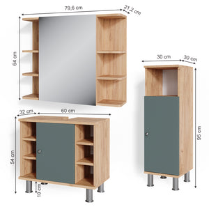 Vicco Set mobili bagno Verde 3 parti, con mobile midi