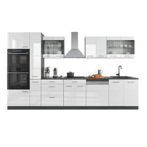 Vicco Cucina Bianco lucido/antracite 350 cm con armadio alto, PL Marmo
