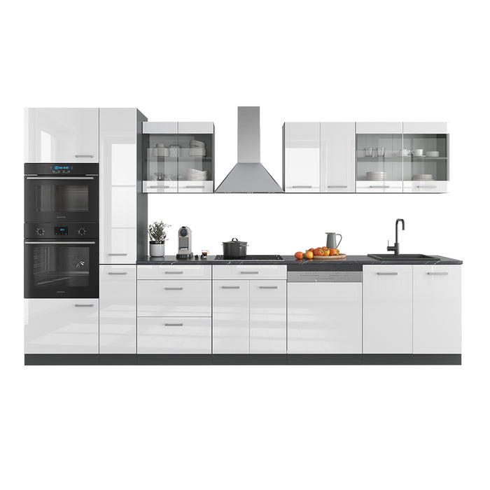 Vicco Cucina Bianco lucido/antracite 350 cm con armadio alto, PL Marmo