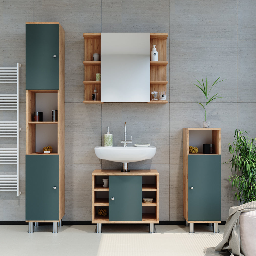 Vicco Set mobili bagno Verde 3 parti, con mobile midi