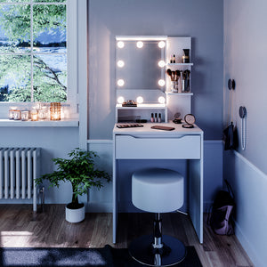 Vicco Tavolo da toeletta Bianco 60 cm con illuminazione LED e sgabello