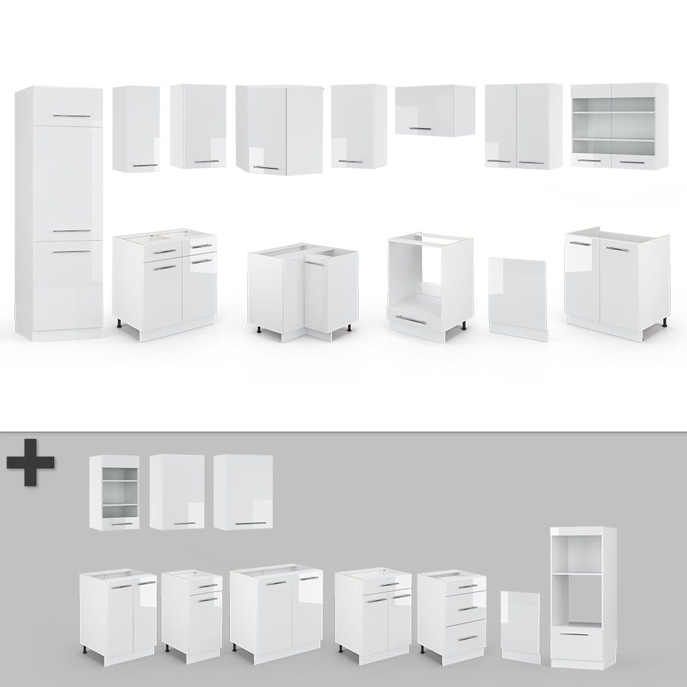 Vicco Cucina angolare completa Bianco 227 x 60 cm senza piano di lavoro