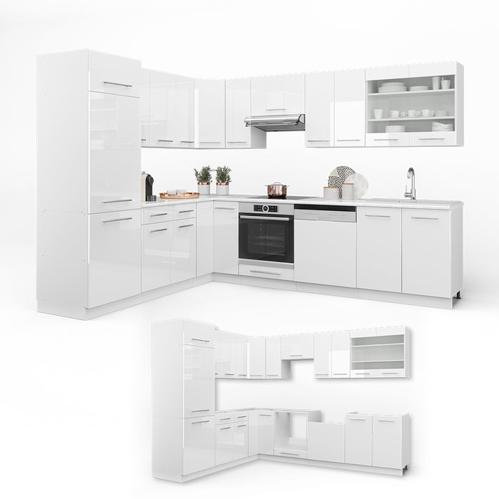 Vicco Cucina angolare completa Bianco 227 x 60 cm senza piano di lavoro
