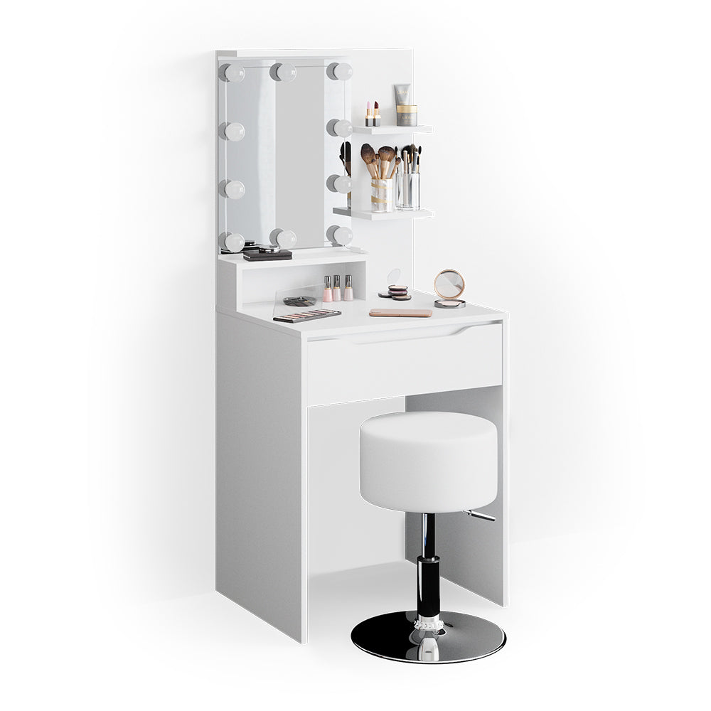 Vicco Tavolo da toeletta Bianco 60 cm con illuminazione LED e sgabello