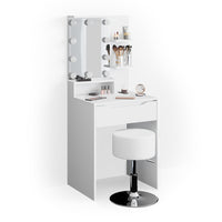 Vicco Tavolo da toeletta Bianco 60 cm con illuminazione LED e sgabello