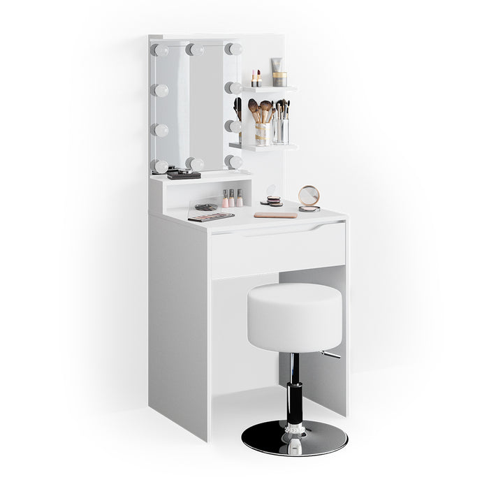 Vicco Tavolo da toeletta Bianco 60 cm con illuminazione LED e sgabello