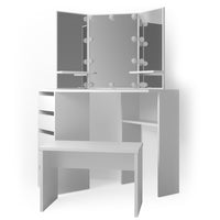 Vicco Tavolo da trucco ad angolo Bianco 110 cm con illuminazione a LED e panca