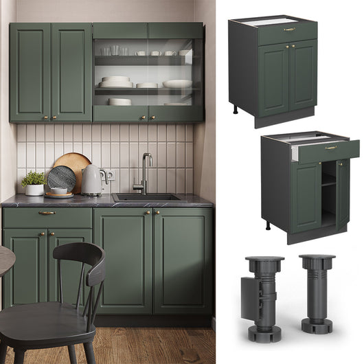 Vicco Mobiletto base per cucina Verde-oro Country House 60 cm con cassetto, PL Marmo