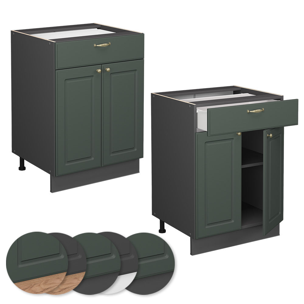 Vicco Mobiletto base per cucina Verde-oro Country House 60 cm con cassetto, senza piano di lavoro