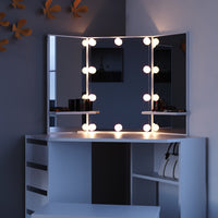 Vicco Tavolo da trucco ad angolo Bianco 110 cm con illuminazione a LED e panca