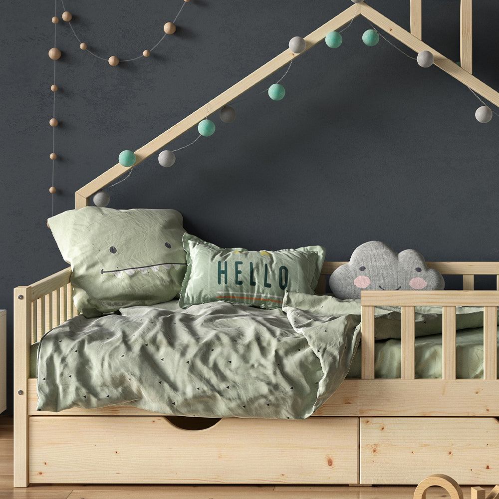 Vitalispa Letto montessori bambini Legno naturale 90x200 cm con 2 cassetti e materasso