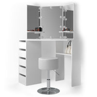 Vicco Tavolo da trucco ad angolo Bianco 110 cm con illuminazione LED e sgabello