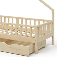 Vitalispa Letto montessori bambini Legno naturale 90x200 cm con 2 cassetti
