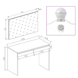 Vicco Tavolo da toeletta Bianco 120 cm con illuminazione a LED