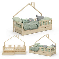 Vitalispa Letto montessori bambini Legno naturale 90x200 cm con 2 cassetti