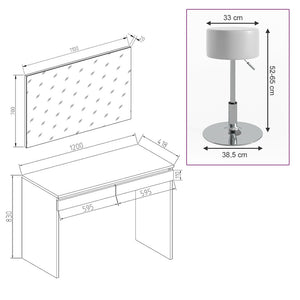 Vicco Tavolo da toeletta Bianco 120 cm con sgabello