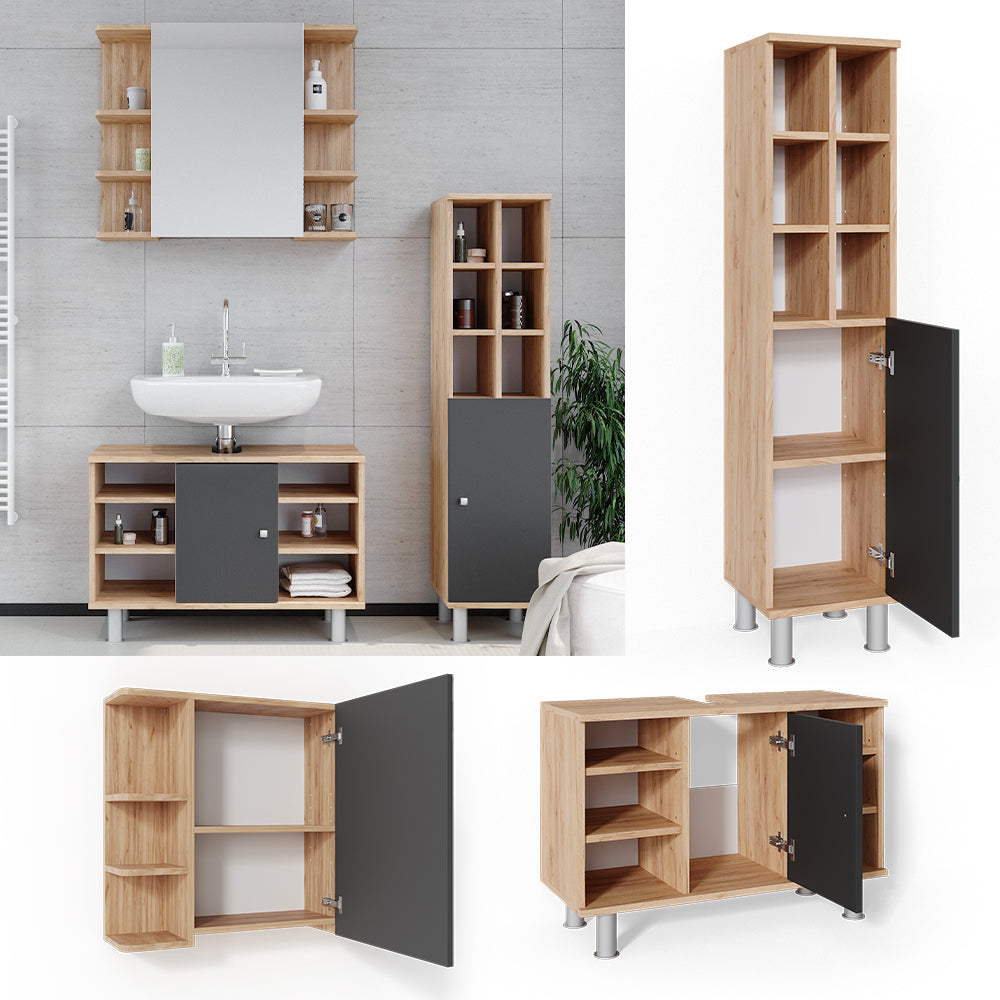 Vicco Set mobili bagno Quercia dorata 3 parti, con colonna