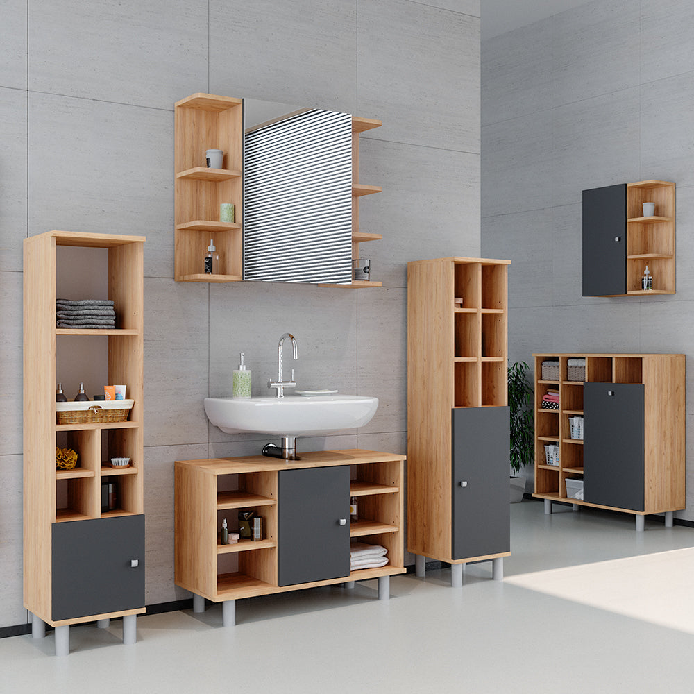 Vicco Set mobili bagno Quercia dorata 3 parti, con colonna