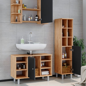 Vicco Set mobili bagno Quercia dorata 3 parti, con colonna