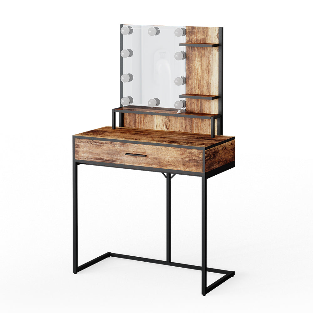 Vicco Tavolo da toeletta Legno antico 80 cm con lampade a LED