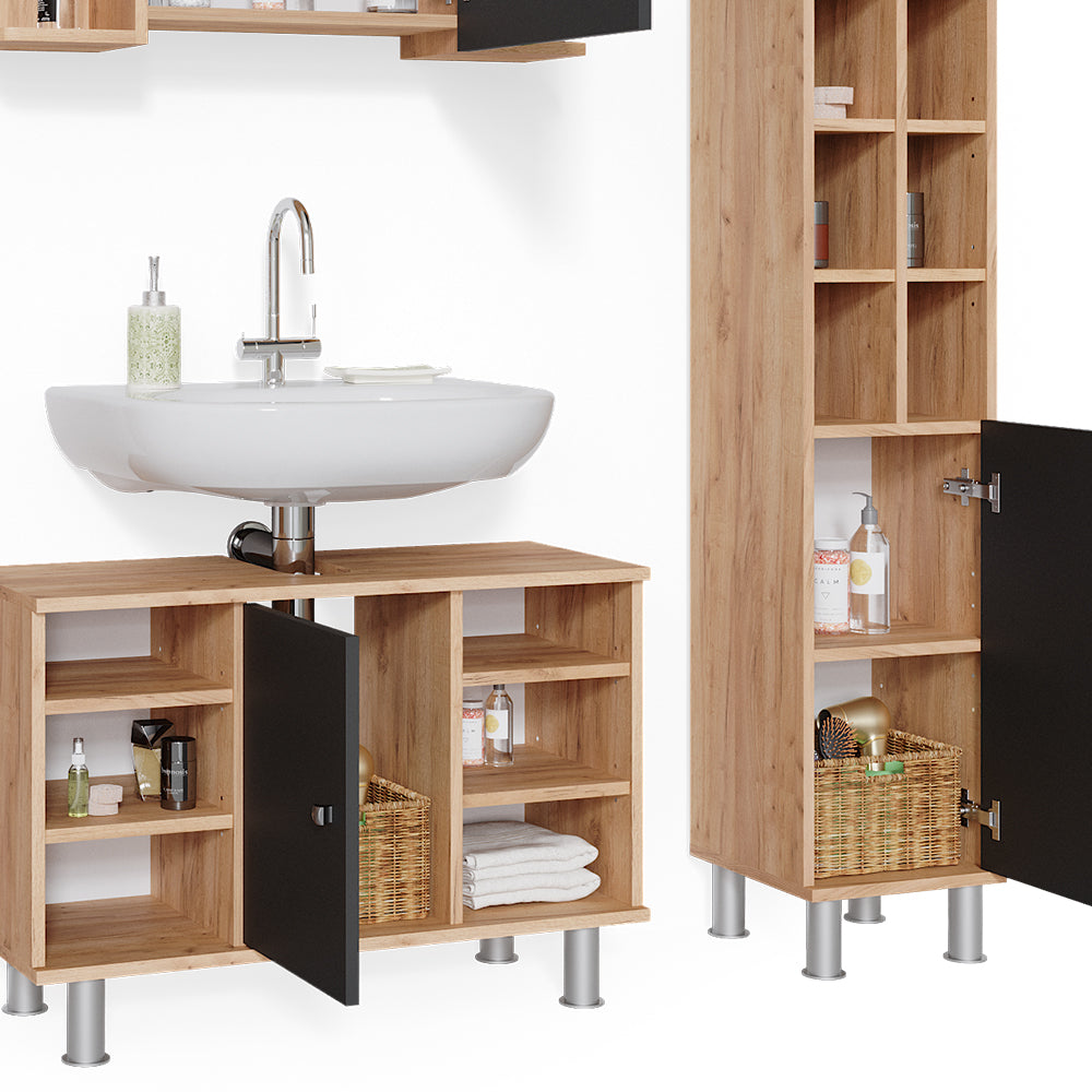 Vicco Set mobili bagno Quercia dorata 3 parti, con colonna