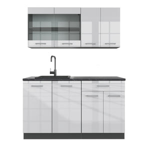 Vicco Cucina monoblocco Bianco lucido/antracite 140 cm , PL Antracite