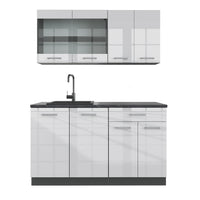 Vicco Cucina completa Bianco lucido/antracite 140 cm senza piano di lavoro