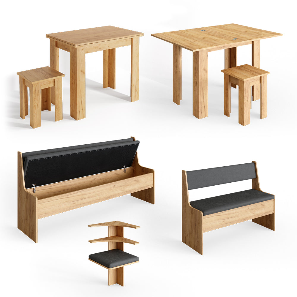 Vicco Gruppo panca ad angolo Quercia dorata 210 x 41.5 cm con tavolo