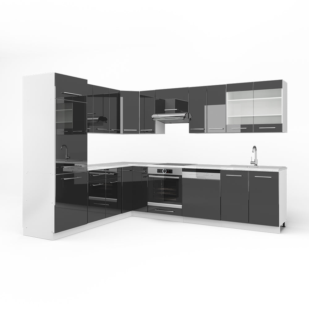 Vicco Cucina angolare completa Antracite 227 x 60 cm senza piano di lavoro