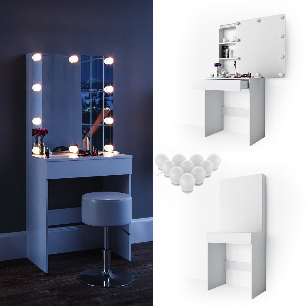 Vicco Tavolo da toeletta Bianco 68 cm con illuminazione a LED