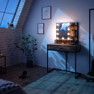 Vicco Tavolo da toeletta Legno antico 80 cm con lampade a LED