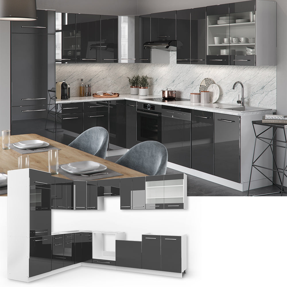 Vicco Cucina angolare completa Antracite 227 x 60 cm senza piano di lavoro