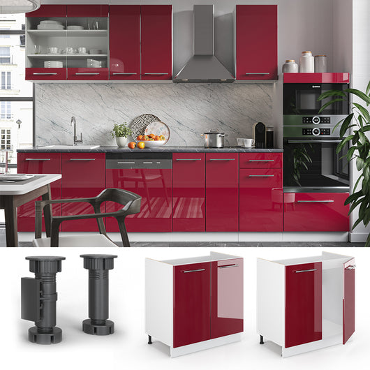 Vicco Mobile lavello cucina Rosso bordeaux lucido 80 cm senza piano di lavoro