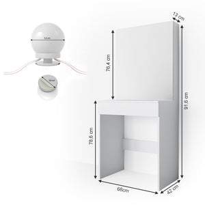 Vicco Tavolo da toeletta Bianco 68 cm con illuminazione a LED