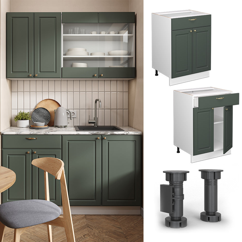 Vicco Mobiletto base per cucina Verde-oro Country House 60 cm con cassetto, senza piano di lavoro