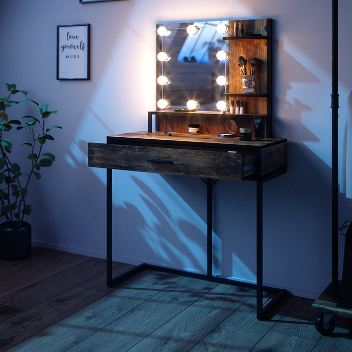 Vicco Tavolo da toeletta Legno antico 80 cm con lampade a LED