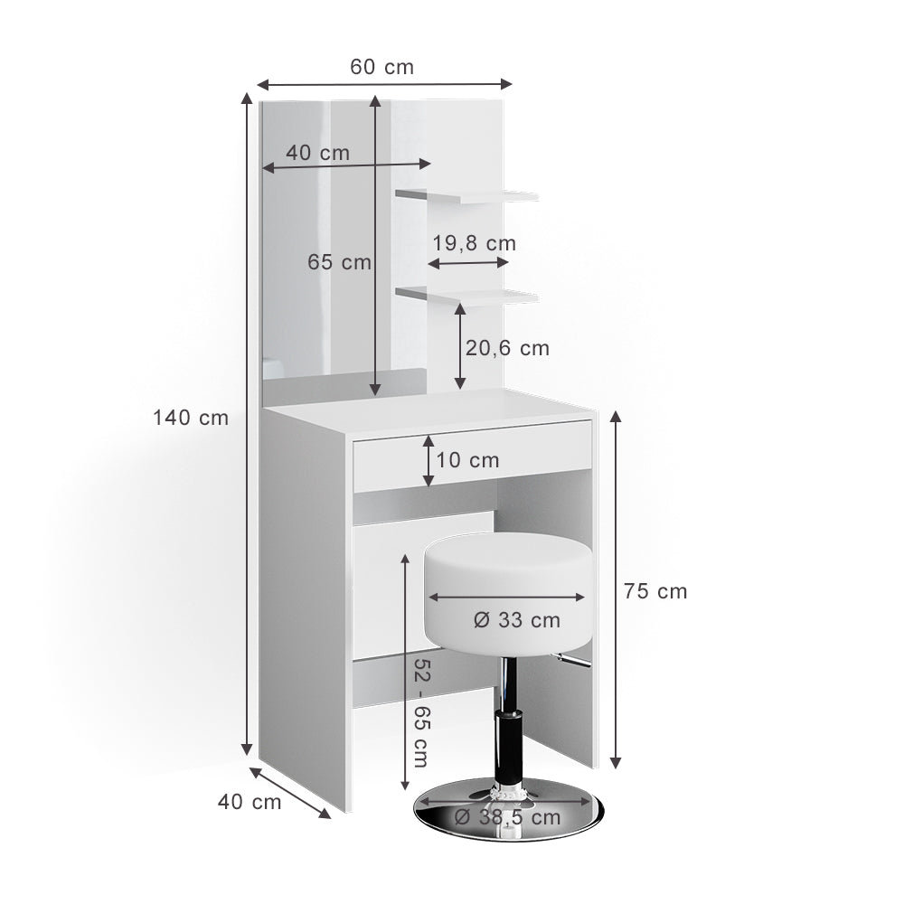 Vicco Tavolo da toeletta Bianco 60 cm con sgabello