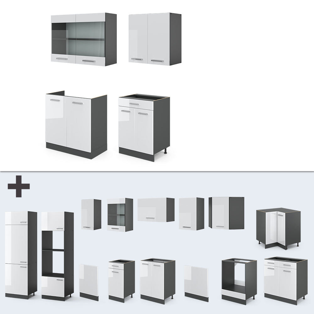 Vicco Cucina monoblocco Bianco lucido/antracite 140 cm , PL Antracite