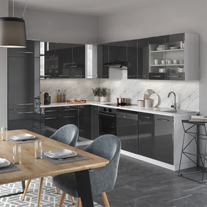 Vicco Cucina angolare completa Antracite lucido/bianco 227 x 287 cm , PL Rovere