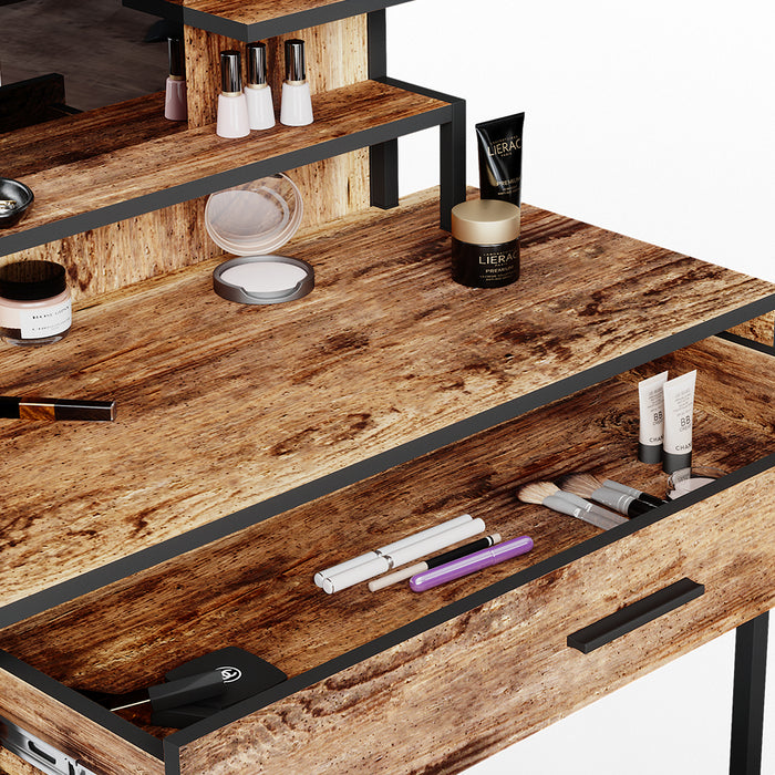 Vicco Tavolo da toeletta Legno antico 80 cm con lampade a LED