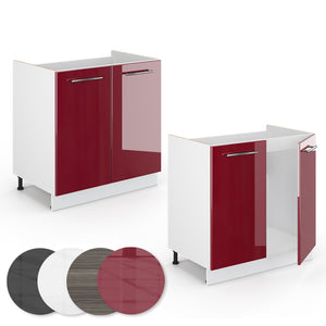 Vicco Mobile lavello cucina Rosso bordeaux lucido 80 cm senza piano di lavoro