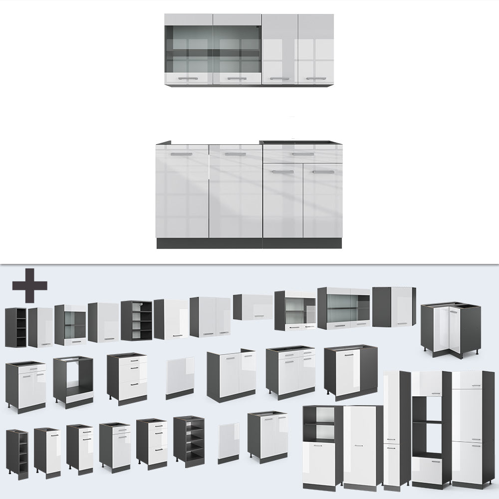 Vicco Cucina monoblocco Bianco lucido/antracite 140 cm , PL Antracite