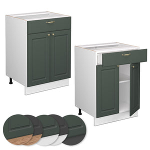 Vicco Mobiletto base per cucina Verde-oro Country House 60 cm con cassetto, senza piano di lavoro