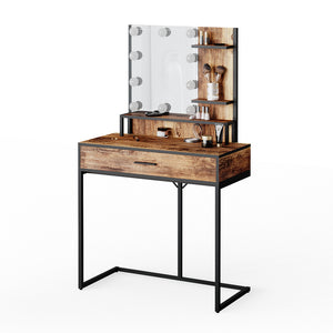 Vicco Tavolo da toeletta Legno antico 80 cm con lampade a LED