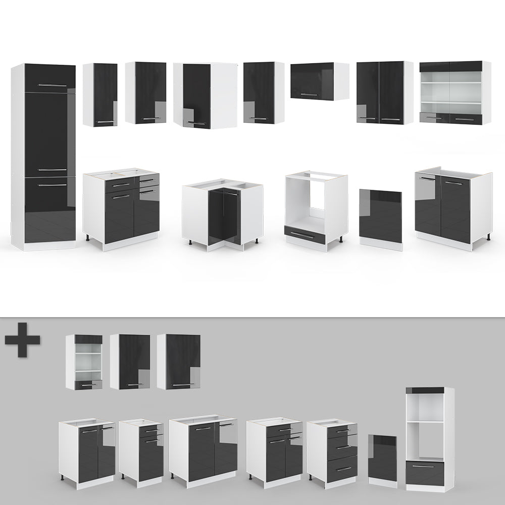 Vicco Cucina angolare completa Antracite lucido/bianco 227 x 287 cm , PL Marmo
