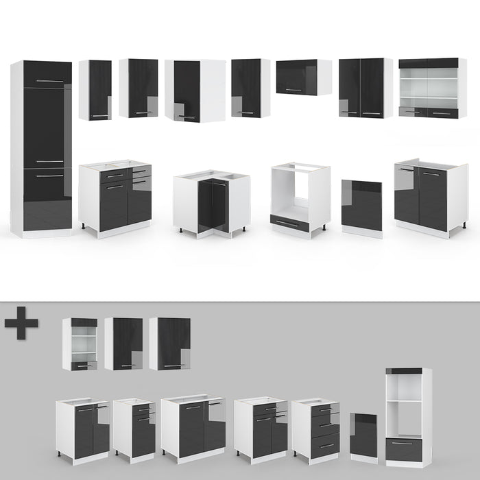 Vicco Cucina angolare completa Antracite lucido/bianco 227 x 287 cm , PL Rovere