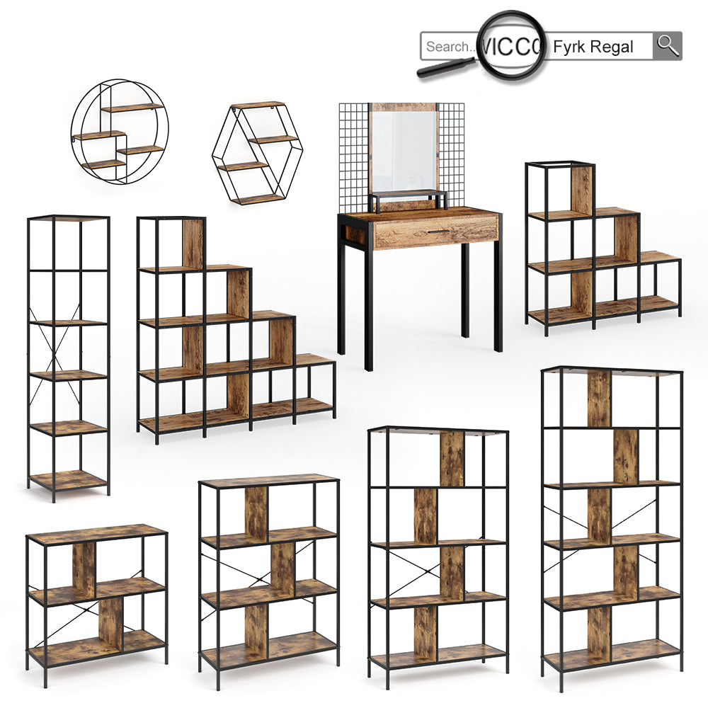 Vicco Tavolo da toeletta Legno antico 80 cm con lampade a LED
