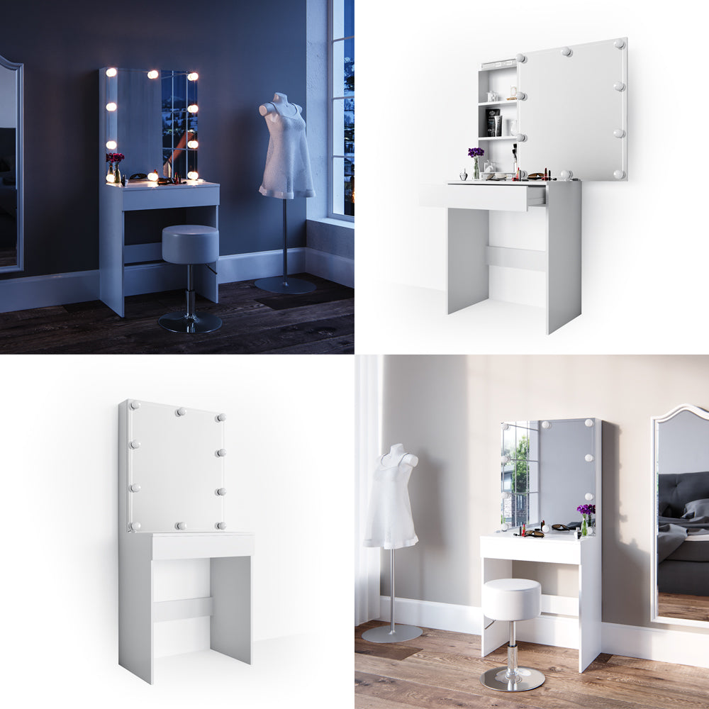 Vicco Tavolo da toeletta Bianco 68 cm con illuminazione a LED